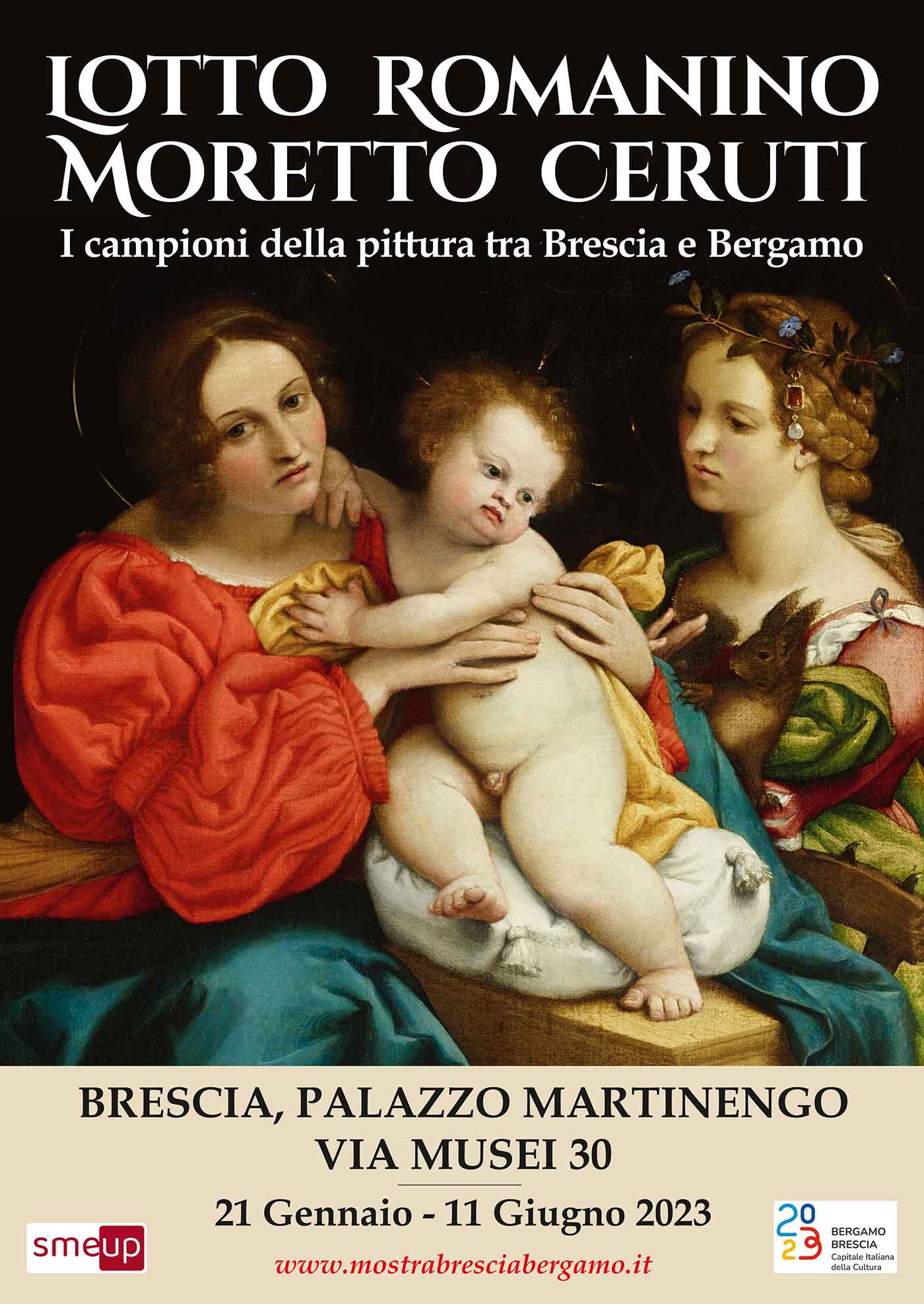 Locandina mostra “Lotto, Romanino, Moretto, Ceruti: i campioni della pittura a Brescia e a Bergamo”