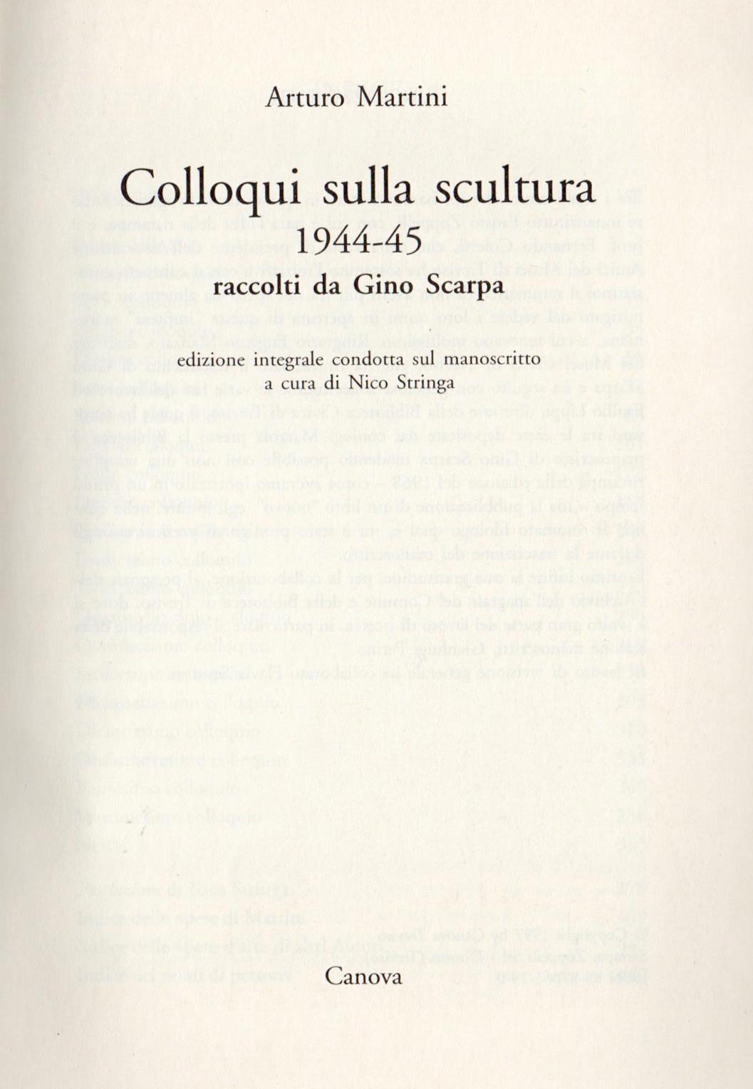 Arturo Martini - Colloqui sulla scultura, raccolti da Gino Scarpa