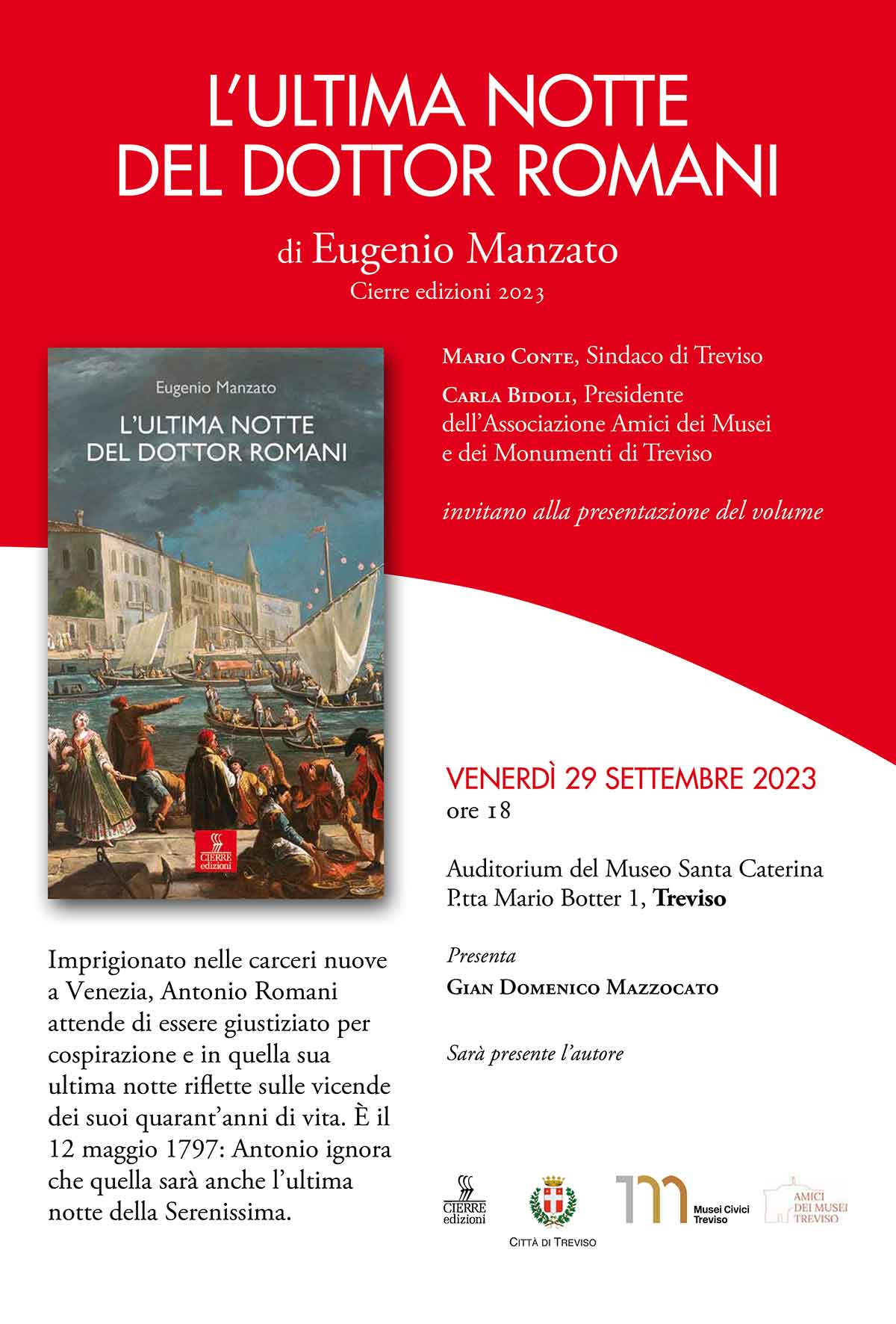 Locandina presentazione romanzo "L'ultima notte del dottor Romani" di Eugenio Manzato